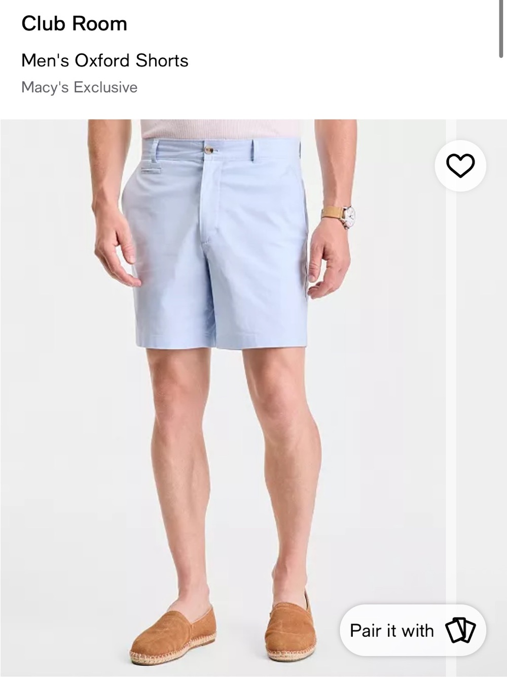 Club Room Light Blue Oxford Flat Front Shorts Light Blue